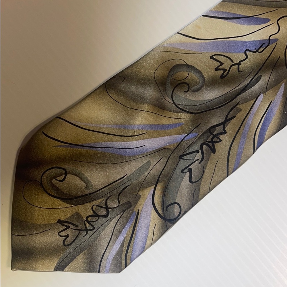 J. Garcia Champagne and Gray Swirling Pattern Tie